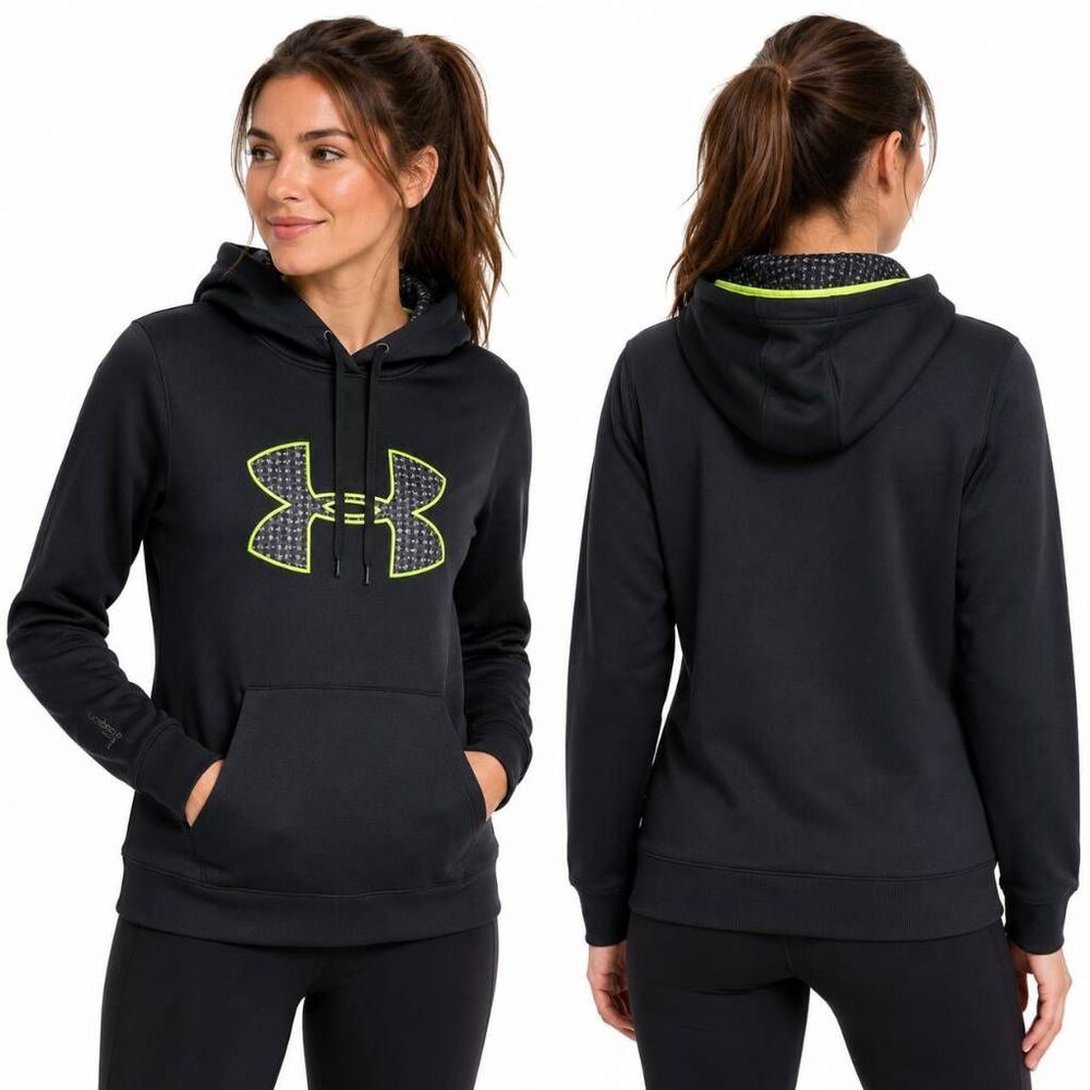 Under Armour ColdGear Hoodie Black Neon Green Women's S